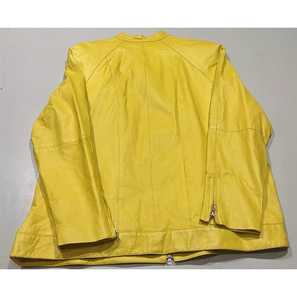 Sunny Yellow 100% Leather Moto Jacket Full Zip Jessica London Womens 16/16W XL - Picture 3 of 11